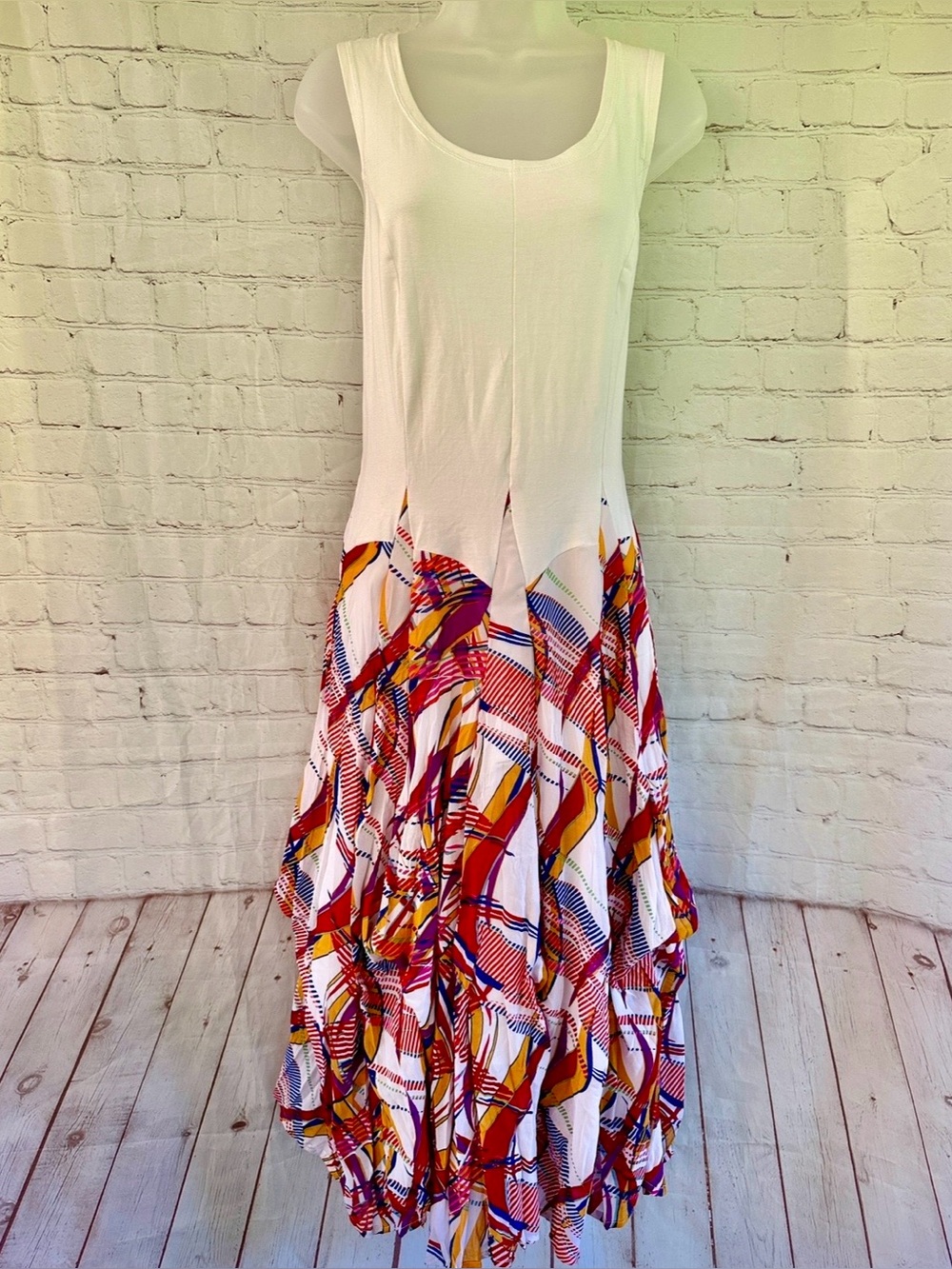 Kaktus NWT White Top & Multi-Color Printed 2 Way Maxi Dress Size L